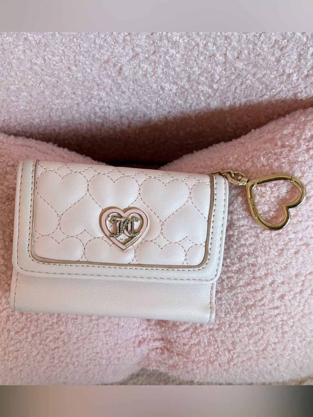 Juicy Couture Quilted Heart Mini Trifold Wallet with Gold Heart Charm